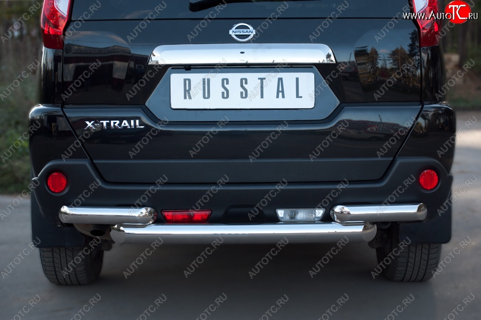 17 649 р. Защита заднего бампера (2 трубы Ø76, нержавейка) SLITKOFF Nissan X-trail 2 T31 рестайлинг (2010-2015)  с доставкой в г. Владивосток