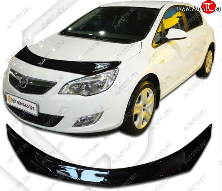 2 369 р. Дефлектор капота CA-Plastiс  Opel Astra  J (2012-2017) хэтчбек 5 дв.  рестайлинг (Classic черный, Без надписи)  с доставкой в г. Владивосток