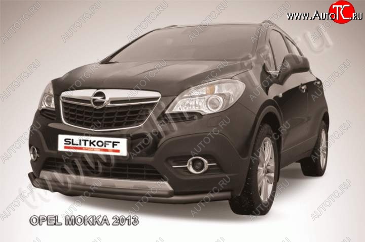 9 999 р. Защита переднего бампер Slitkoff  Opel Mokka (2012-2016)  дорестайлинг (Цвет: серебристый)  с доставкой в г. Владивосток