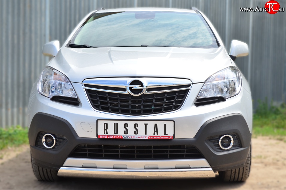 14 949 р. Защита переднего бампера (Ø75х42 мм, нержавейка) Russtal Opel Mokka  дорестайлинг (2012-2016)  с доставкой в г. Владивосток