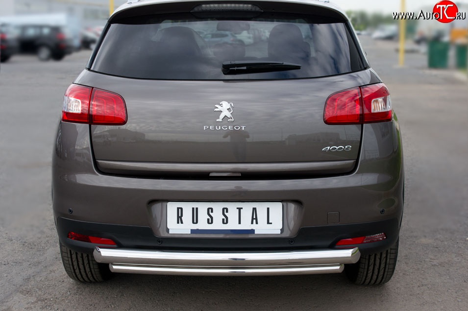 12 799 р. Защита заднего бампера (Ø76 и 42 мм, нержавейка) SLITKOFF  Peugeot 4008 (2012-2017) (с короткой нижней трубой)  с доставкой в г. Владивосток