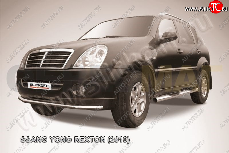 8 299 р. Защита переднего бампер Slitkoff  SSANGYONG Rexton  Y250 (2006-2012) (Цвет: серебристый)  с доставкой в г. Владивосток