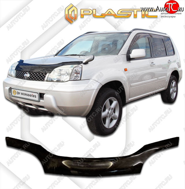 2 159 р. Дефлектор капота CA-Plastiс  Nissan X-trail  1 T30 (2000-2007) дорестайлинг, рестайлинг (classic черный, Без надписи)  с доставкой в г. Владивосток