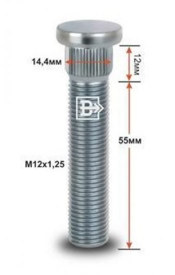 215 р. Забивная шпилька 55.0 мм ступицы колеса Вектор M12x1.25 x 55.0 Kaiyi Е5 (2021-2025). Увеличить фотографию 1