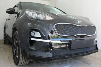 7 499 р. Защитная сетка в бампер (верх, ячейка 4х10 мм) Alfeco Премиум  KIA Sportage  4 QL (2018-2022) рестайлинг (Чёрная)  с доставкой в г. Владивосток. Увеличить фотографию 4