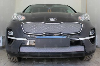 5 399 р. Защитная сетка в бампер (низ, ячейка 4х10 мм) Alfeco Премиум  KIA Sportage  4 QL (2018-2022) рестайлинг (Хром)  с доставкой в г. Владивосток. Увеличить фотографию 3