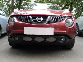 Защитная сетка в бампер (низ, ячейка 3х7 мм) Стрелка11 Стандарт Nissan (Нисан) Juke (Жук)  1 YF15 (2010-2014) 1 YF15 дорестайлинг  (Хром)