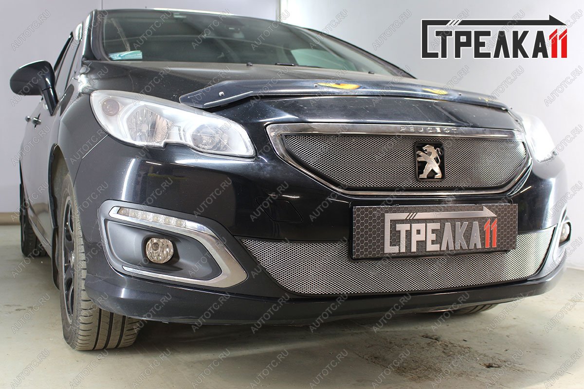 4 199 р. Защита радиатора (низ) Стрелка11 Стандарт  Peugeot 408 (2015-2022) рестайлинг (хром)  с доставкой в г. Владивосток