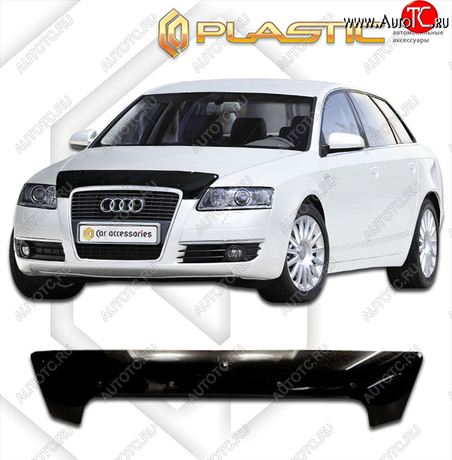 1 999 р. Дефлектор капота CA-Plastic  Audi A6  C6 (2004-2010) дорестайлинг, универсал, рестайлинг, универсал (classic черный, без надписи)  с доставкой в г. Владивосток