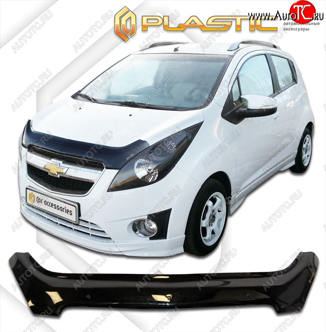 2 159 р. Дефлектор капота CA-Plastic  Chevrolet Spark  M300 (2010-2015) дорестайлинг (classic черный, без надписи)  с доставкой в г. Владивосток