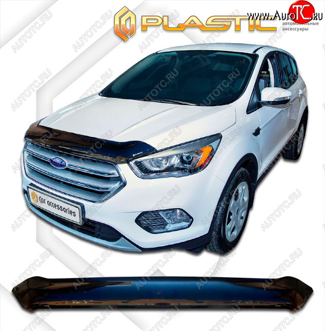 2 099 р. Дефлектор капота CA-Plastic  Ford Escape  3 (2016-2019) рестайлинг (classic черный, без надписи)  с доставкой в г. Владивосток