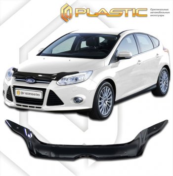 2 299 р. Дефлектор капота CA-Plastiс  Ford Focus  3 (2010-2015) хэтчбэк дорестайлинг (classic черный, без надписи)  с доставкой в г. Владивосток. Увеличить фотографию 1