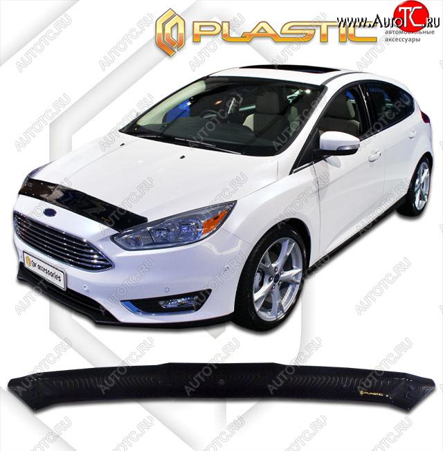 1 799 р. Дефлектор капота CA-Plastiс  Ford Focus  3 (2014-2019) хэтчбэк рестайлинг (classic черный, без надписи)  с доставкой в г. Владивосток