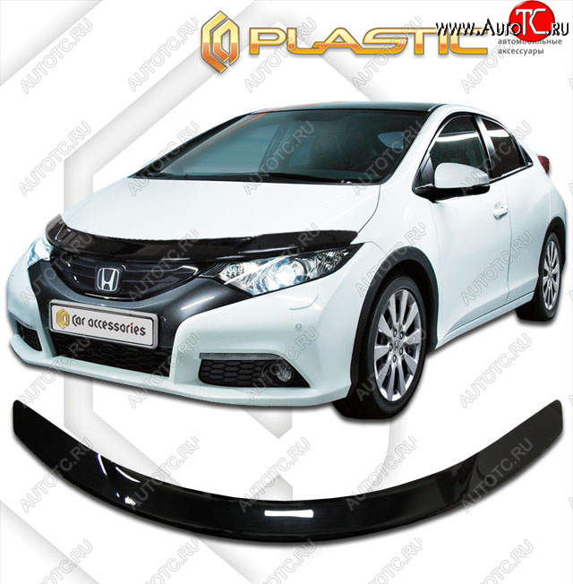 2 159 р. Дефлектор капота CA-Plastic  Honda Civic  FK2 (2011-2016) хэтчбэк 5 дв. (classic черный, без надписи)  с доставкой в г. Владивосток