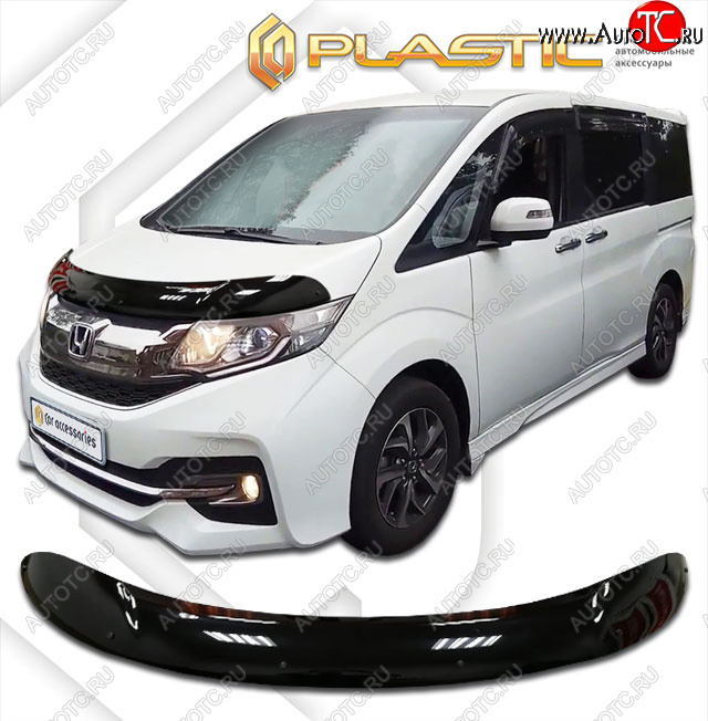 2 159 р. Дефлектор капота CA-Plastic  Honda StepWagon  5 RP1,RP2, RP3, RP4 (2015-2017) минивэн дорестайлинг (classic черный, без надписи)  с доставкой в г. Владивосток