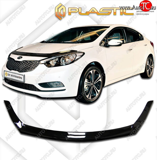 2 269 р. Дефлектор капота CA-Plastic  KIA Cerato  3 YD (2013-2016) дорестайлинг седан (classic черный, без надписи)  с доставкой в г. Владивосток