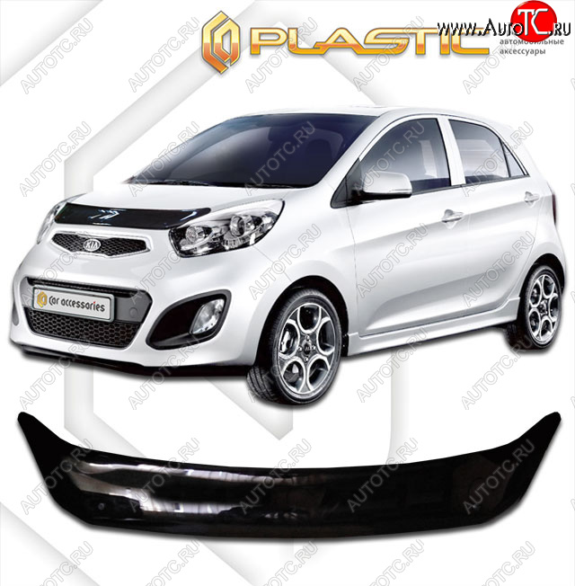 1 839 р. Дефлектор капота CA-Plastic  KIA Picanto  2 TA хэтчбэк 3 дв. (2011-2017) дорестайлинг, рестайлинг (classic черный, без надписи)  с доставкой в г. Владивосток