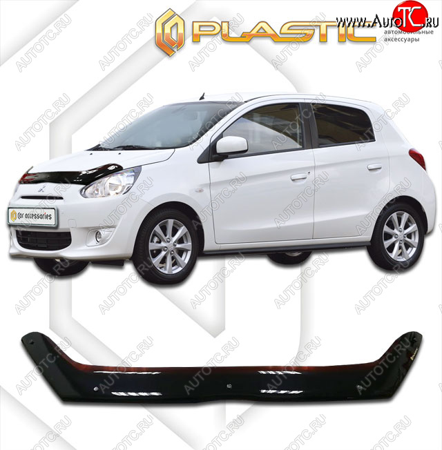 1 999 р. Дефлектор капота CA-Plastic  Mitsubishi Mirage  A03A (2012-2015) хэтчбэк 5 дв. дорестайлинг (classic черный, без надписи)  с доставкой в г. Владивосток