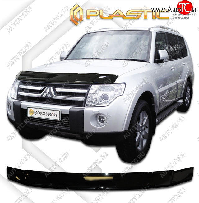 1 999 р. Дефлектор капота CA-Plastic  Mitsubishi Pajero  4 V80 (2006-2014) дорестайлинг, 3 дв. 1-ый рестайлинг (classic черный, без надписи)  с доставкой в г. Владивосток