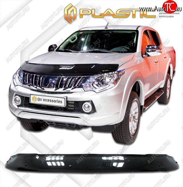 2 159 р. Дефлектор капота CA-Plastic  Mitsubishi Triton  KKKL (2015-2018) Double Cab дорестайлинг (classic черный, без надписи)  с доставкой в г. Владивосток