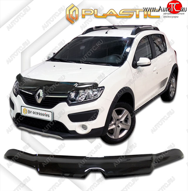 2 199 р. Дефлектор капота CA-Plastic  Renault Sandero Stepway  (B8) (2014-2022) дорестайлинг, рестайлинг (classic черный, без надписи)  с доставкой в г. Владивосток