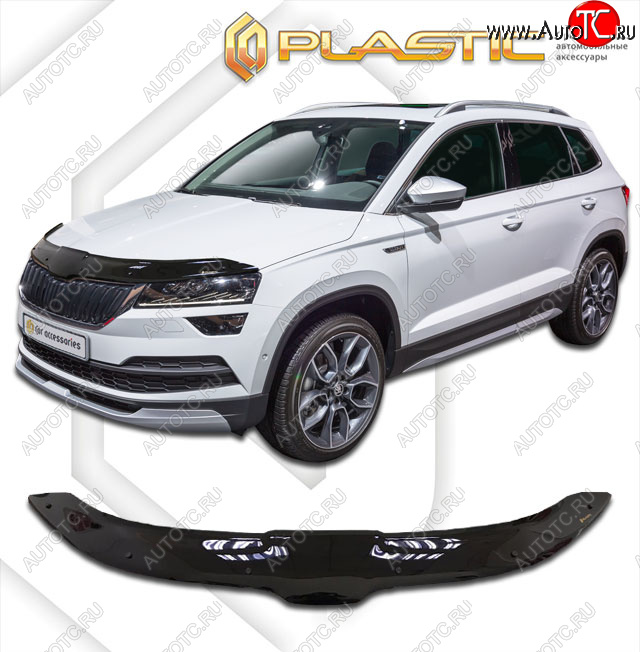 2 299 р. Дефлектор капота CA-Plastic  Skoda Karoq  NU7 (2017-2024) дорестайлинг, рестайлинг (classic черный, без надписи)  с доставкой в г. Владивосток