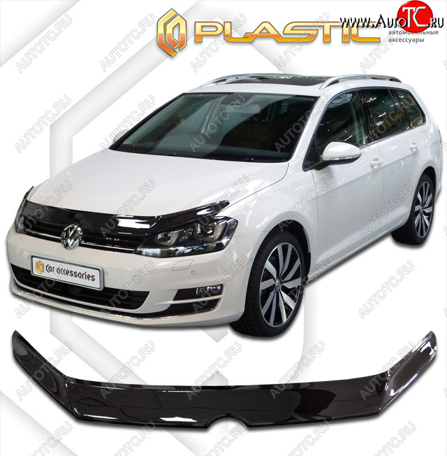 2 079 р. Дефлектор капота CA-Plastic  Volkswagen Golf  7 (2012-2017) дорестайлинг, хэтчбэк 5 дв. (classic черный, без надписи)  с доставкой в г. Владивосток