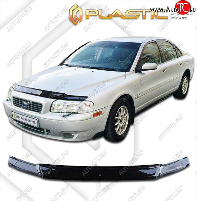 1 899 р. Дефлектор капота CA-Plastic  Volvo S80  TS седан (1998-2006) дорестайлинг, рестайлинг (classic черный, без надписи)  с доставкой в г. Владивосток