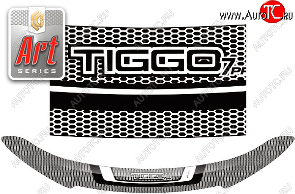 2 299 р. Дефлектор капота CA-Plastic  Chery Tiggo 7 PRO (2019-2024) (серия Art белая)  с доставкой в г. Владивосток