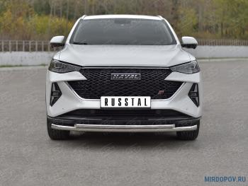 Защита переднего бампера d63*42 дуга SLITKOFF Haval (Хавал) F7x (ф7икс) (2022-2024) рестайлинг