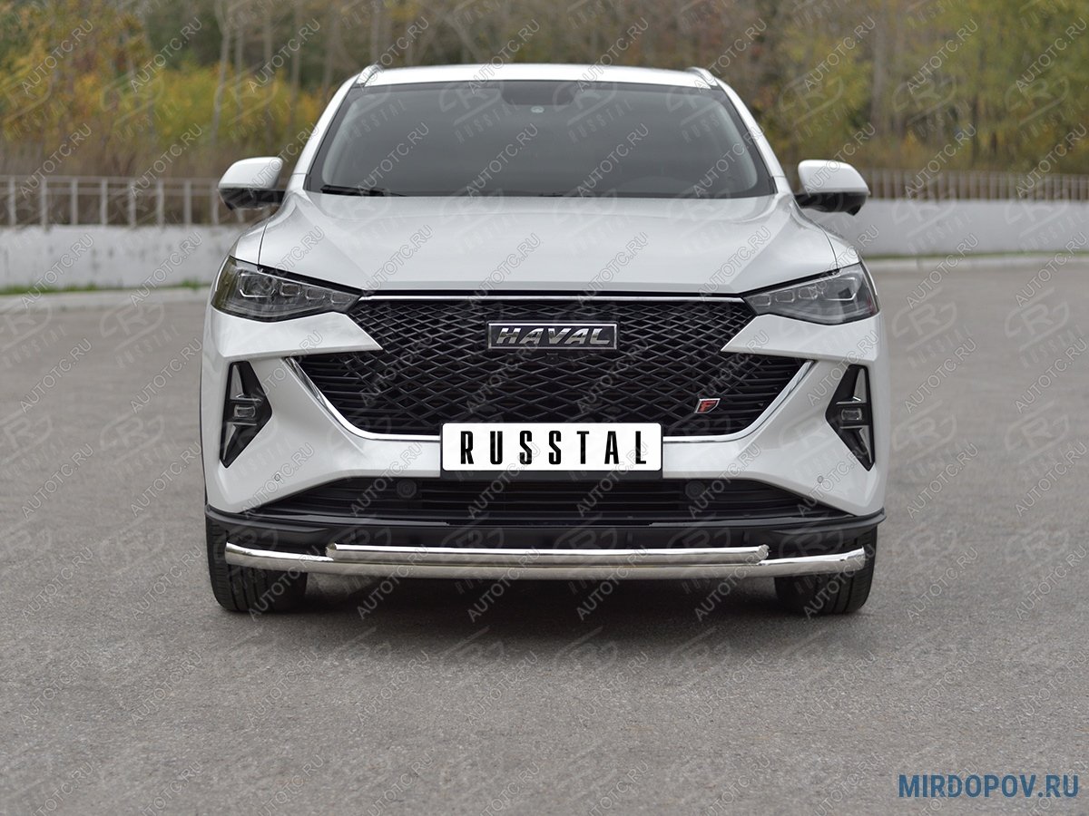 16 749 р. Защита переднего бампера d63*42 дуга SLITKOFF  Haval F7x (2022-2024)  рестайлинг (серые)  с доставкой в г. Владивосток