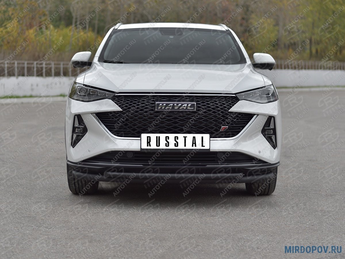 12 349 р. Защита переднего бампера d63*42 дуга SLITKOFF  Haval F7x (2022-2024) рестайлинг (нержавейка окрашенная в черный цвет)  с доставкой в г. Владивосток