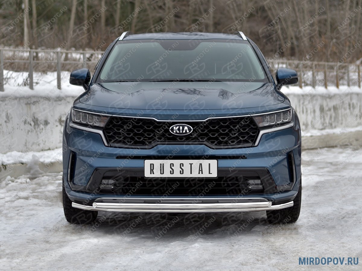 15 999 р. Защита переднего бампера d42 секции-d42 дуга SLITKOFF  KIA Sorento  MQ4 (2020-2022) (нержавейка)  с доставкой в г. Владивосток