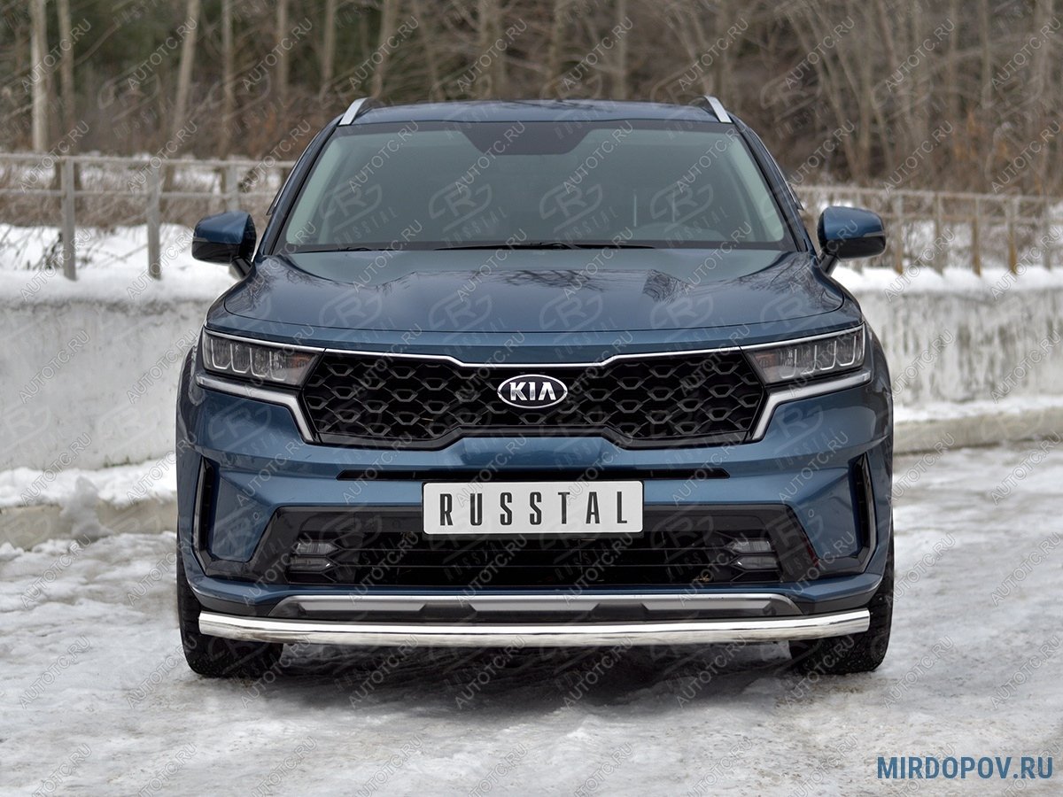 13 399 р. Защита переднего бампера d63 секции SLITKOFF  KIA Sorento  MQ4 (2020-2022) (нержавейка полированная)  с доставкой в г. Владивосток