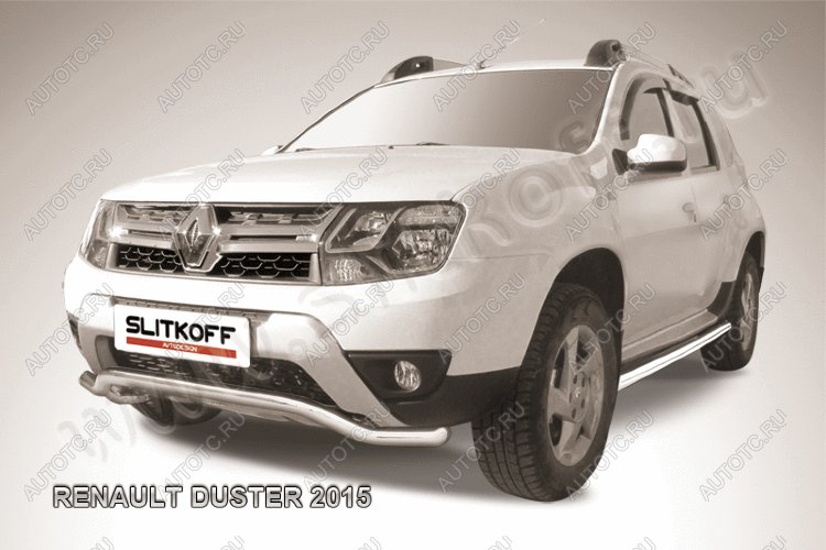 12 799 р. Защита переднего бампера (нержавейка, волна 57) Slitkoff  Renault Duster  HS (2015-2021) рестайлинг (полированная)  с доставкой в г. Владивосток