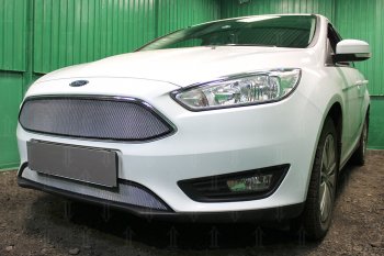 2 899 р. Защитная сетка в бампер (низ, ячейка 3х7 мм) Alfeco Стандарт Ford Focus 3 хэтчбэк рестайлинг (2014-2019) (Хром)  с доставкой в г. Владивосток. Увеличить фотографию 3