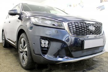 3 099 р. Защитная сетка в бампер (низ, ячейка 3х7 мм) Alfeco Стандарт KIA Sorento UM/Prime рестайлинг (2018-2020) (Чёрная)  с доставкой в г. Владивосток. Увеличить фотографию 2