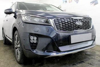 3 199 р. Защитная сетка в бампер (низ, ячейка 3х7 мм) Alfeco Стандарт KIA Sorento UM/Prime рестайлинг (2018-2020) (Хром)  с доставкой в г. Владивосток. Увеличить фотографию 4