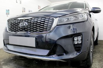 3 199 р. Защитная сетка в бампер (низ, ячейка 3х7 мм) Alfeco Стандарт KIA Sorento UM/Prime рестайлинг (2018-2020) (Хром)  с доставкой в г. Владивосток. Увеличить фотографию 5