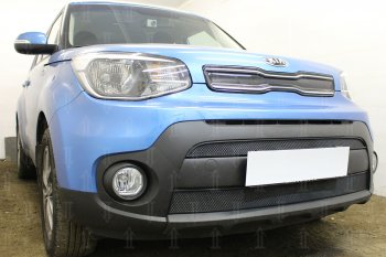 5 649 р. Защитная сетка в бампер (2 части, ячейка 3х7 мм) Alfeco Стандарт  KIA Soul  PS (2017-2019) рестайлинг (Чёрная)  с доставкой в г. Владивосток. Увеличить фотографию 2