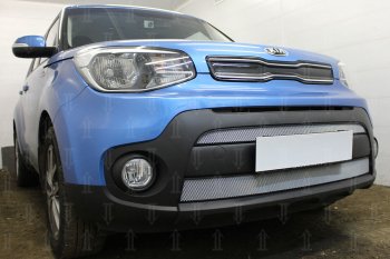 5 799 р. Защитная сетка в бампер (2 части, ячейка 3х7 мм) Alfeco Стандарт  KIA Soul  PS (2017-2019) рестайлинг (Хром)  с доставкой в г. Владивосток. Увеличить фотографию 2