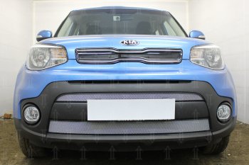 5 799 р. Защитная сетка в бампер (2 части, ячейка 3х7 мм) Alfeco Стандарт  KIA Soul  PS (2017-2019) рестайлинг (Хром)  с доставкой в г. Владивосток. Увеличить фотографию 1