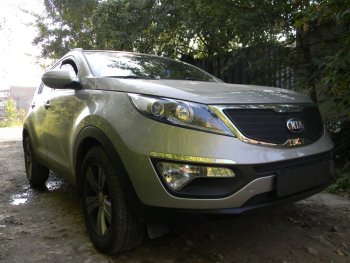 4 099 р. Защитная сетка в бампер (верх, ячейка 3х7 мм) Alfeco Стандарт  KIA Sportage  3 SL (2010-2014) дорестайлинг (Чёрная)  с доставкой в г. Владивосток. Увеличить фотографию 2