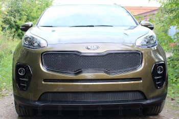 Защитная сетка в бампер (низ, ячейка 3х7 мм) Alfeco Стандарт KIA (КИА) Sportage (Спортаж)  4 QL (2016-2018) 4 QL дорестайлинг  (Чёрная)