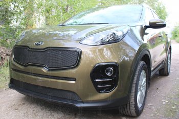 3 099 р. Защитная сетка в бампер (низ, ячейка 3х7 мм) Alfeco Стандарт  KIA Sportage  4 QL (2016-2018) дорестайлинг (Чёрная)  с доставкой в г. Владивосток. Увеличить фотографию 2