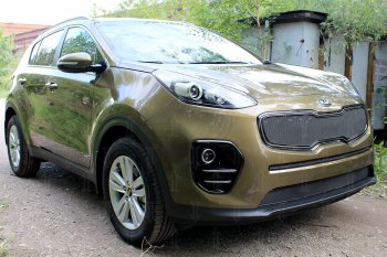 3 099 р. Защитная сетка в бампер (низ, ячейка 3х7 мм) Alfeco Стандарт  KIA Sportage  4 QL (2016-2018) дорестайлинг (Чёрная)  с доставкой в г. Владивосток. Увеличить фотографию 3