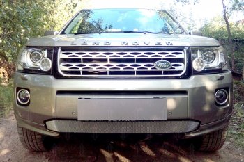 Защитная сетка в бампер (бензин, низ, ячейка 3х7 мм) Alfeco Стандарт Land Rover Freelander L359 1-ый рестайлинг (2010-2012)  (Хром)