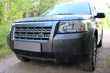 3 199 р. Защитная сетка в бампер (низ, ячейка 3х7 мм) Alfeco Стандарт  Land Rover Freelander  L359 (2006-2010) дорестайлинг (Чёрная)  с доставкой в г. Владивосток. Увеличить фотографию 3