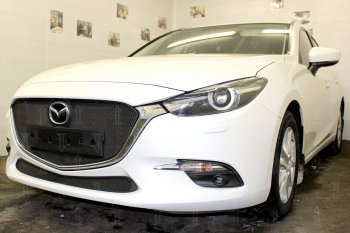 2 799 р. Защитная сетка в бампер (низ, ячейка 3х7 мм) Alfeco Стандарт  Mazda 3/Axela  BM (2016-2019) рестайлинг седан, рестайлинг, хэтчбэк (Чёрная)  с доставкой в г. Владивосток. Увеличить фотографию 4