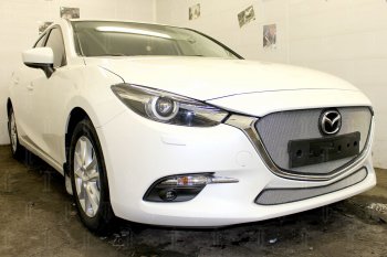 2 899 р. Защитная сетка в бампер (низ, ячейка 3х7 мм) Alfeco Стандарт Mazda 3/Axela BM рестайлинг седан (2016-2019) (Хром)  с доставкой в г. Владивосток. Увеличить фотографию 3